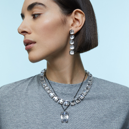 Resim Harmonia Kolye, İri kristal, Beyaz, Karışık metal yüzey