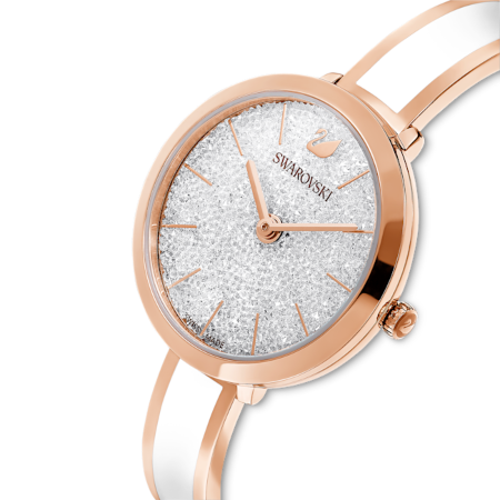 Resim Crystalline delight Saat, İsviçre Üretimi, Metal bileklik, Beyaz, Pembe altın rengi yüzey