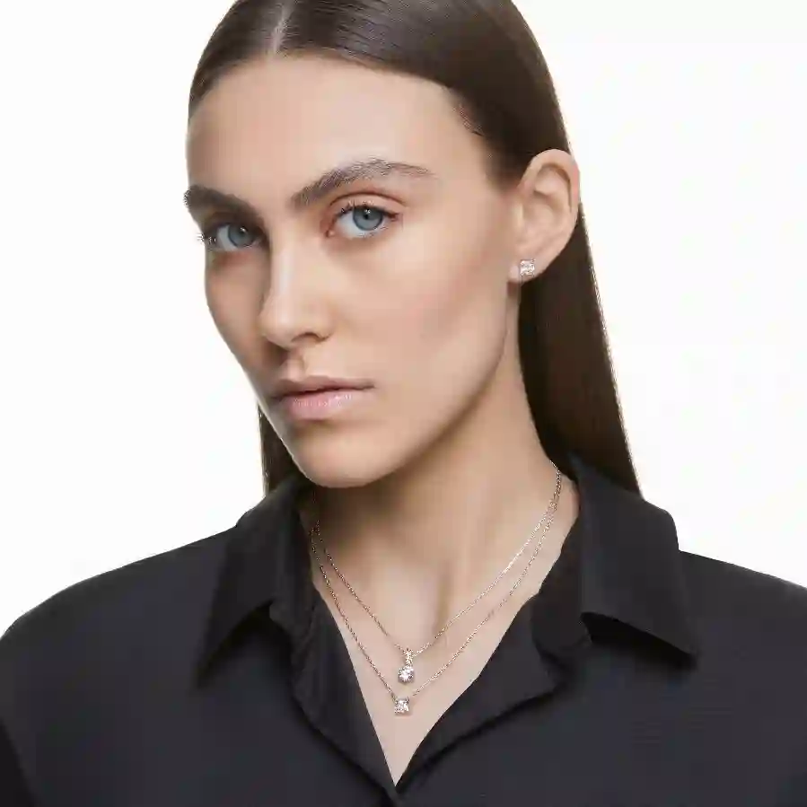 Resim Solitaire Kolye, Yuvarlak kesim, Beyaz, Rodyum kaplama