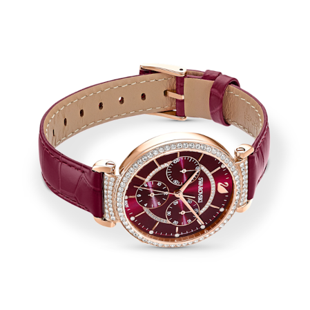 Resim Passage Chrono Saat, İsviçre Üretimi, Deri kayış, Kırmızı, Pembe altın rengi yüzey