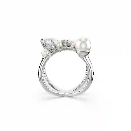 Resim Matrix Kokteyl Yüzüğü, Kristal inci, Yuvarlak kesim, Beyaz, Rodyum kaplama