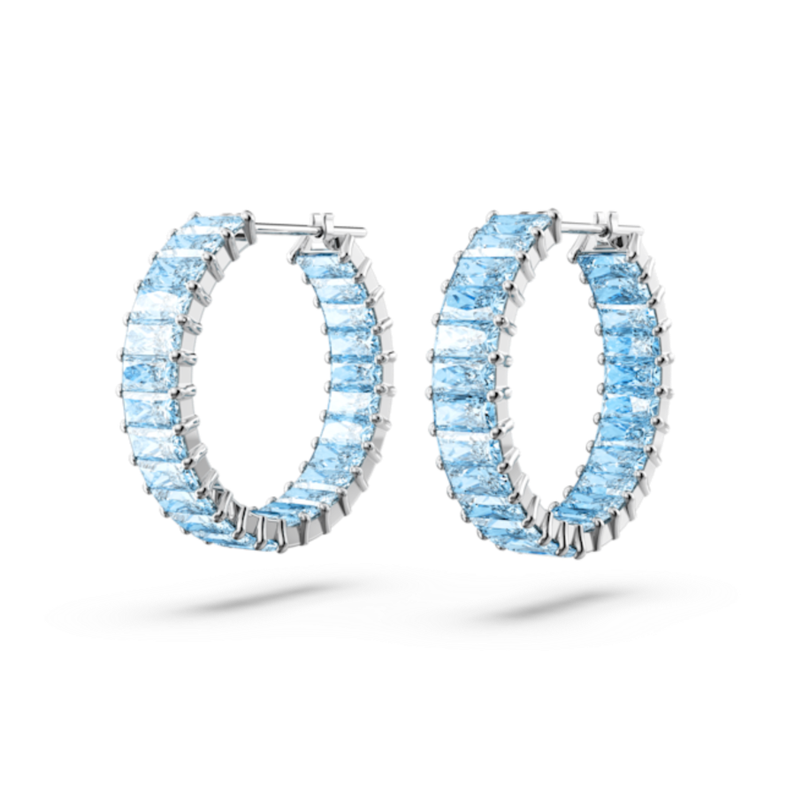 Resim Matrix halka küpeler, Baget kesim, Mavi, Rodyum kaplama