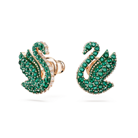 Resim Swan düğme Küpeler, Kuğu, Yeşil, Pembe altın rengi kaplama