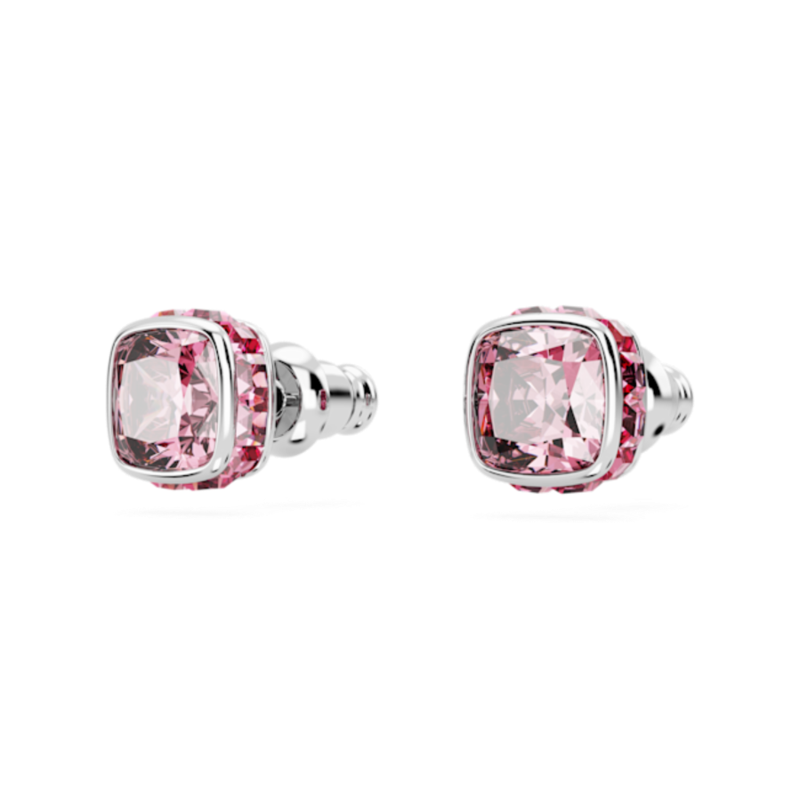 Resim Birthstone düğme Küpeler, Kare kesim, Ekim, Pembe, Rodyum kaplama
