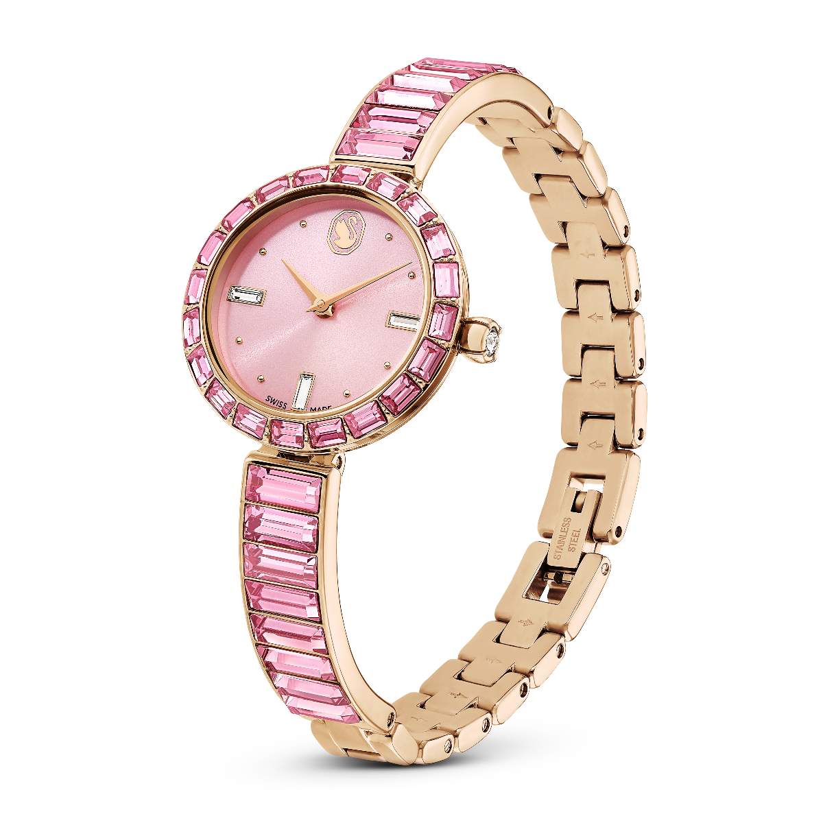Resim Matrix Bangle Saat, İsviçre Üretimi, Kristal bileklik, Pembe, Pembe altın rengi yüzey