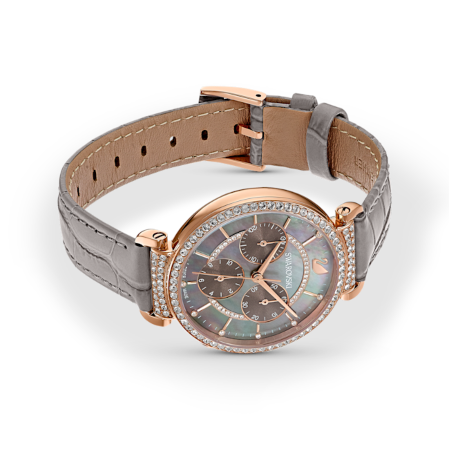 Resim Passage Chrono Saat, İsviçre Üretimi, Deri kayış, Gri, Pembe altın rengi yüzey