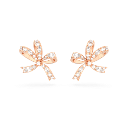 Resim Volta düğme Küpeler, Fiyonk, Küçük, Beyaz, Pembe altın rengi kaplama