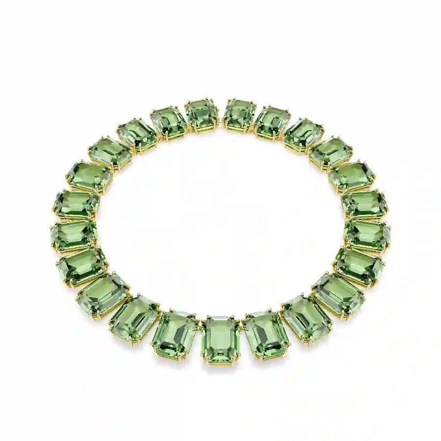 Resim Millenia Tennis kolye, Büyük kristaller, Sekizgen kesim, Yeşil, Altın rengi kaplama