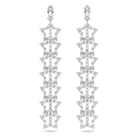 Resim Stella Klipsli Küpeler, Yıldız, Büyük boy, Beyaz, Rodyum kaplama