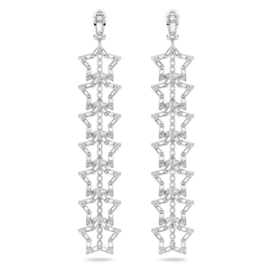 Resim Stella Klipsli Küpeler, Yıldız, Büyük boy, Beyaz, Rodyum kaplama