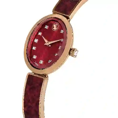 Resim Crystal Rock oval Saat, İsviçre Üretimi, Metal bileklik, Kırmızı, Pembe altın rengi yüzey