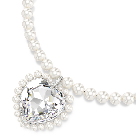 Resim Ariana Grande x Swarovski Kolye, Kristal inci, Kalp kesim, Kalp, Beyaz, Rodyum kaplama