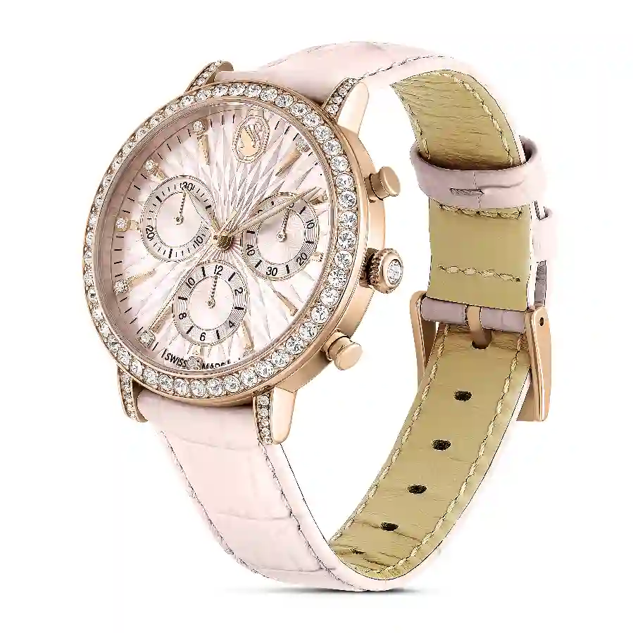 Resim Matrix Tennis Chrono Saat, İsviçre Üretimi, Deri kayış, Pembe, Pembe altın rengi yüzey