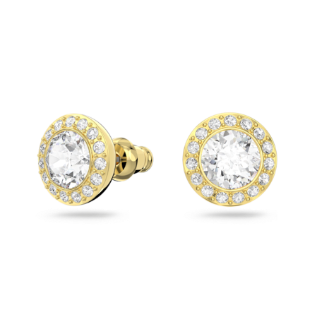 Resim Una Angelic düğme Küpeler, Yuvarlak kesim, Beyaz, Altın rengi kaplama