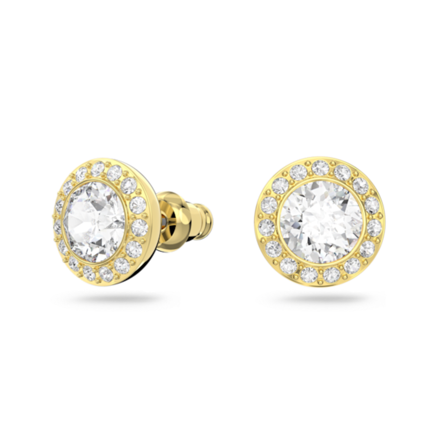 Resim Una Angelic düğme Küpeler, Yuvarlak kesim, Beyaz, Altın rengi kaplama