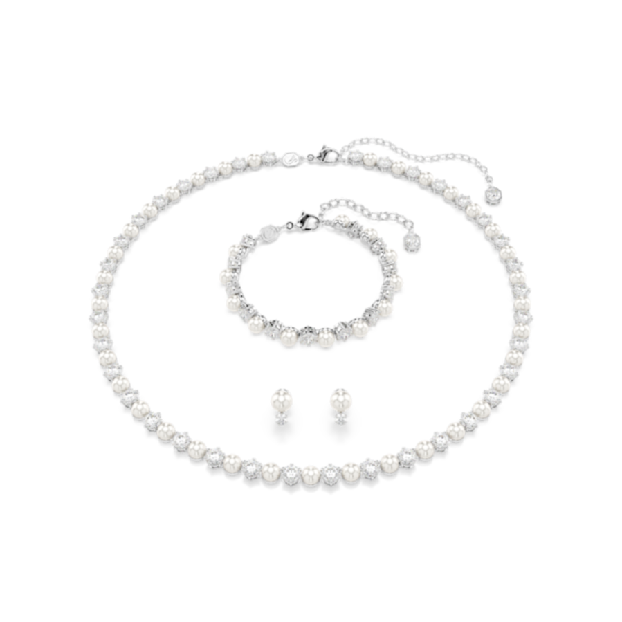 Resim Matrix Set, Kristal inci, Yuvarlak kesim, Beyaz, Rodyum kaplama