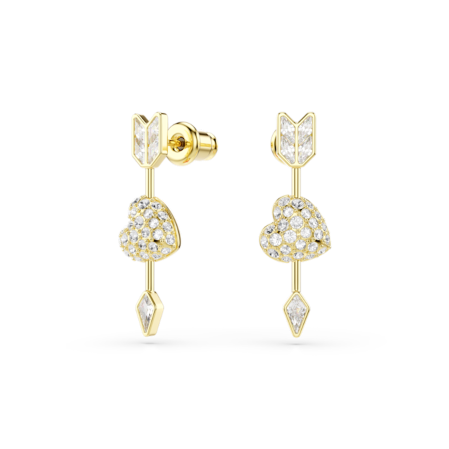 Resim Idyllia damla küpeler, Karışık kesimler, Oklu kalp, Beyaz, Altın rengi kaplama