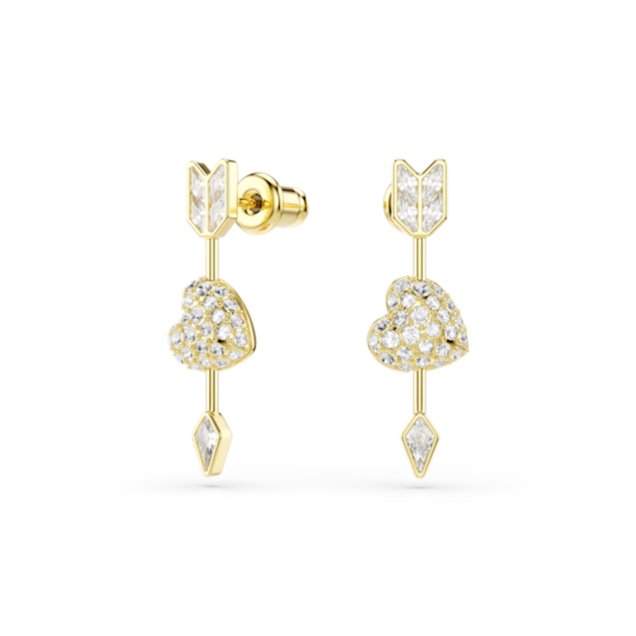 Resim Idyllia damla küpeler, Karışık kesimler, Oklu kalp, Beyaz, Altın rengi kaplama