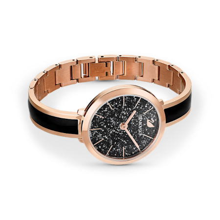 Resim Crystalline Delight Saat, İsviçre Üretimi, Metal bileklik, Siyah, Pembe altın rengi yüzey