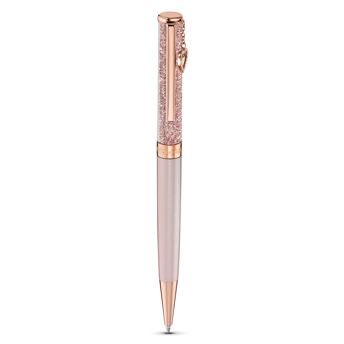 Resim Crystalline Tükenmez Kalem, Kalp, Rose Altın tonu, Pembe lakeli, pembe altın rengi kaplama