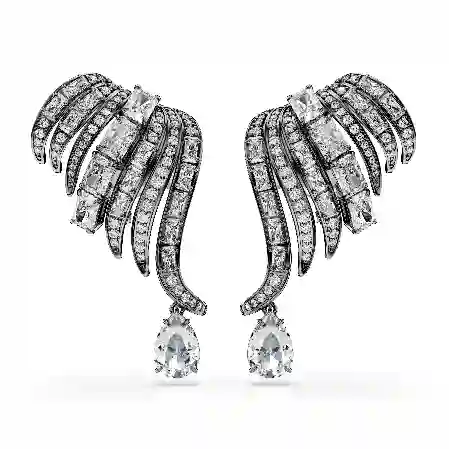 Resim The Vienna Collection kelepçe küpe, Tüy, Beyaz, Rutenyum kaplama