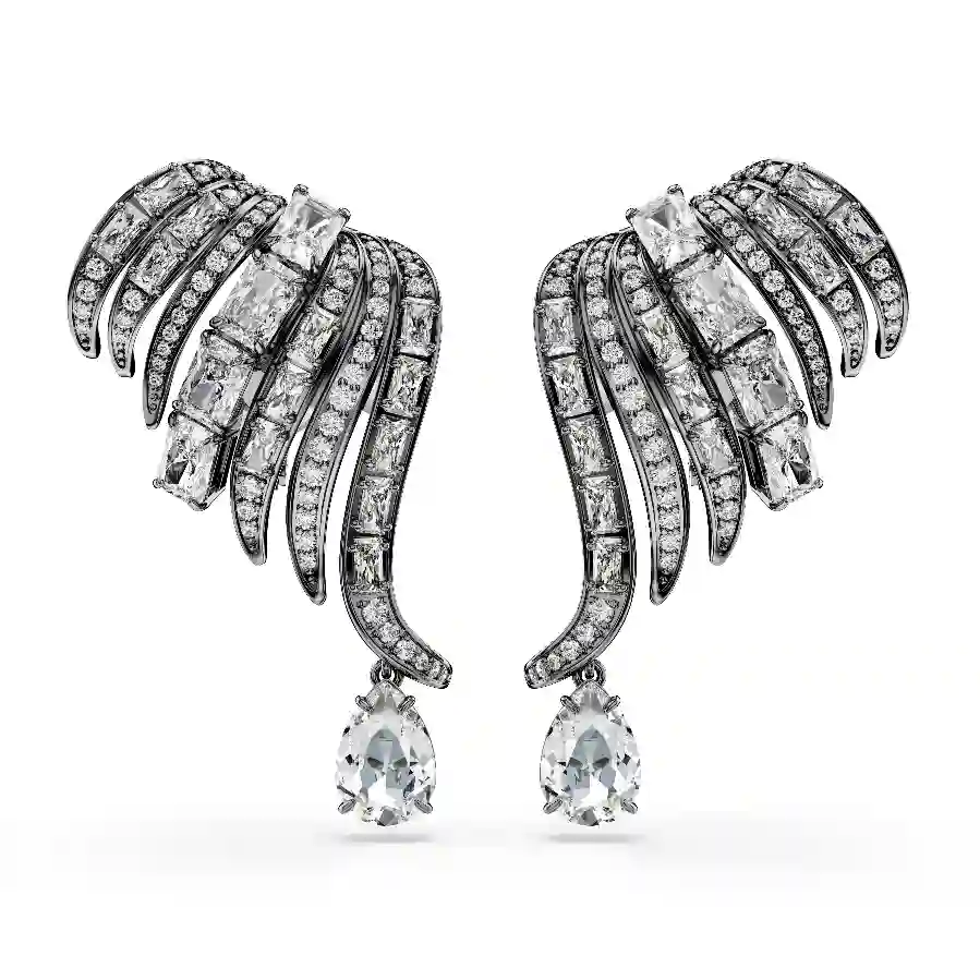 Resim The Vienna Collection kelepçe küpe, Tüy, Beyaz, Rutenyum kaplama