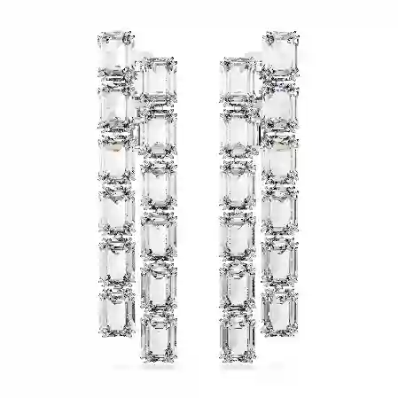 Resim Millenia Klipsli Küpeler, Sekizgen kesim, Uzun, Beyaz, Rodyum kaplama