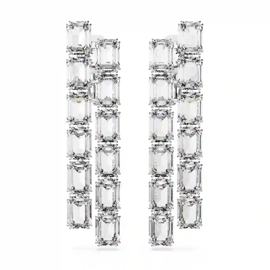 Resim Millenia Klipsli Küpeler, Sekizgen kesim, Uzun, Beyaz, Rodyum kaplama