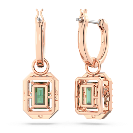 Resim Una damla küpeler, Sekizgen kesim, Yeşil, Pembe altın rengi kaplama