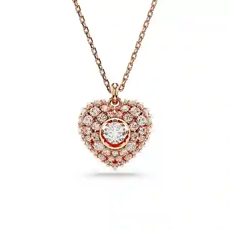 Resim Hyperbola Kolye, Kristal inci, Kalp, Beyaz, Pembe altın rengi kaplama