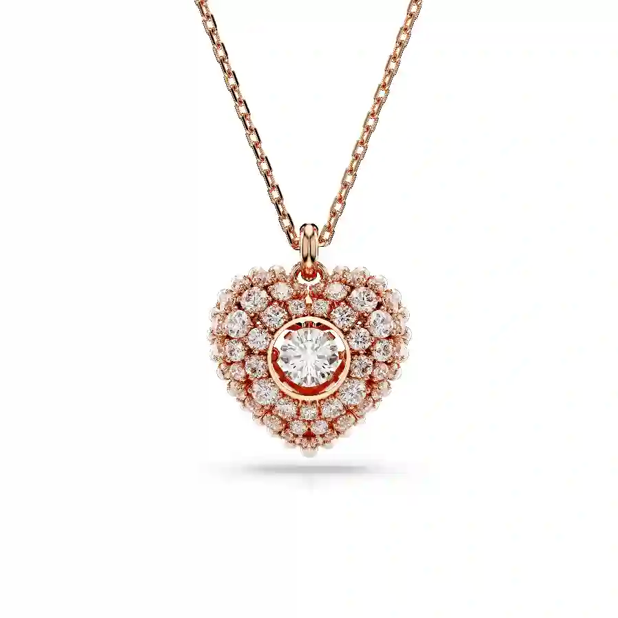 Resim Hyperbola Kolye, Kristal inci, Kalp, Beyaz, Pembe altın rengi kaplama