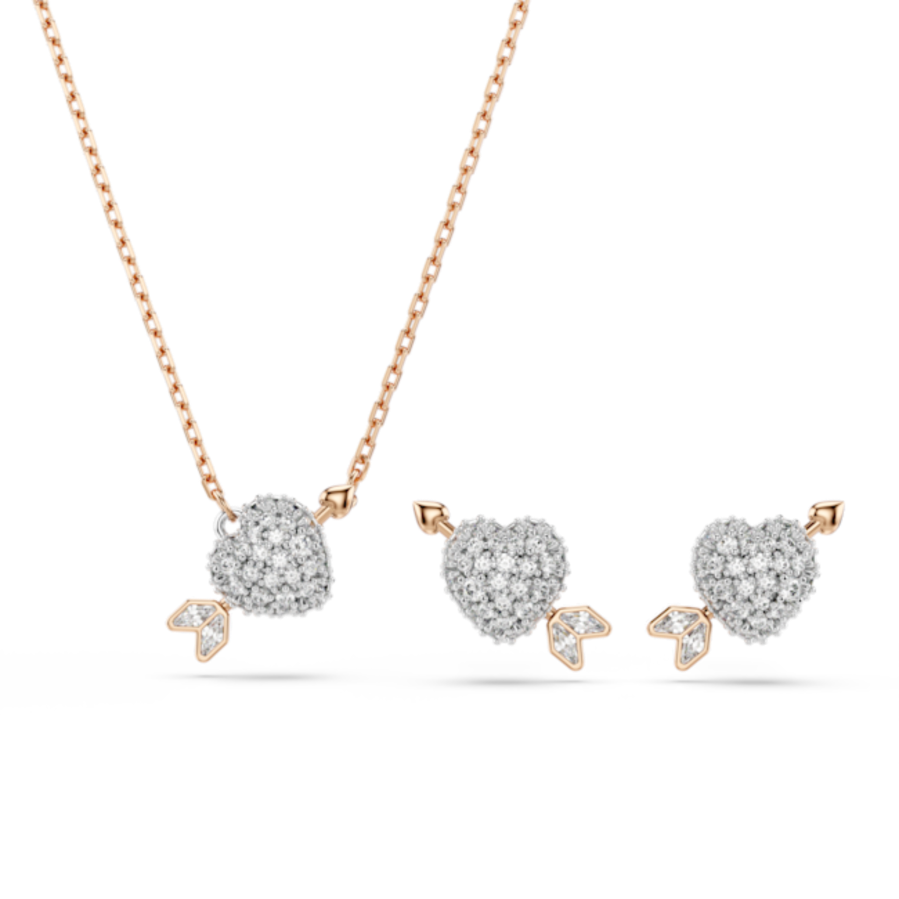 Resim Idyllia Set, Karışık kesimler, Oklu kalp, Beyaz, Pembe altın rengi kaplama