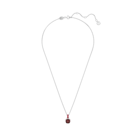 Resim Birthstone Kolye, Kare kesim, Ocak, Kırmızı, Rodyum kaplama