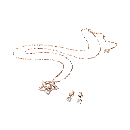 Resim Stella Set, Karışık kesimler, Yıldız, Beyaz, Pembe altın rengi kaplama