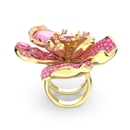 Resim Idyllia Kokteyl Yüzüğü, Pavé, Çiçek, Pembe, Altın rengi kaplama