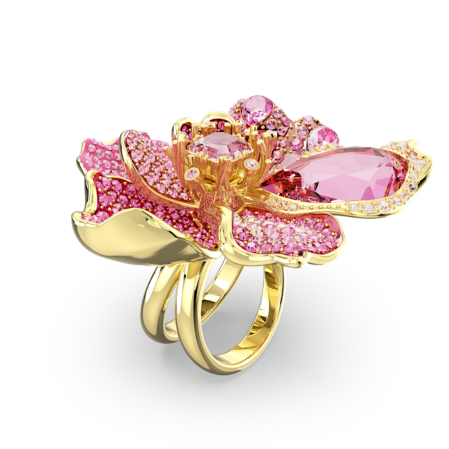 Resim Idyllia Kokteyl Yüzüğü, Pavé, Çiçek, Pembe, Altın rengi kaplama