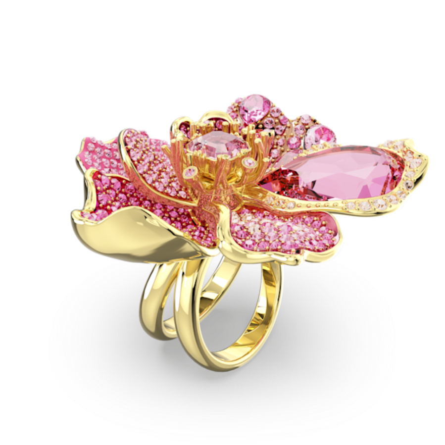 Resim Idyllia Kokteyl Yüzüğü, Pavé, Çiçek, Pembe, Altın rengi kaplama