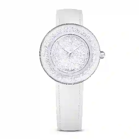 Resim Crystalline lustre Saat, İsviçre Üretimi, Deri kayış, Beyaz, Paslanmaz çelik