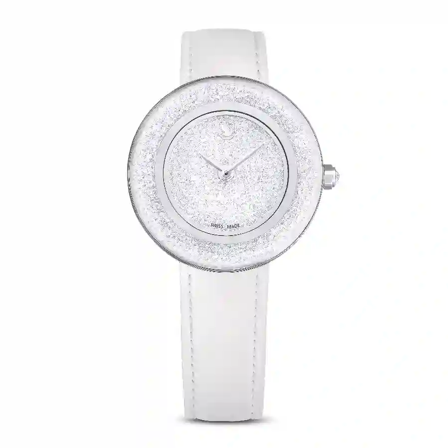 Resim Crystalline lustre Saat, İsviçre Üretimi, Deri kayış, Beyaz, Paslanmaz çelik