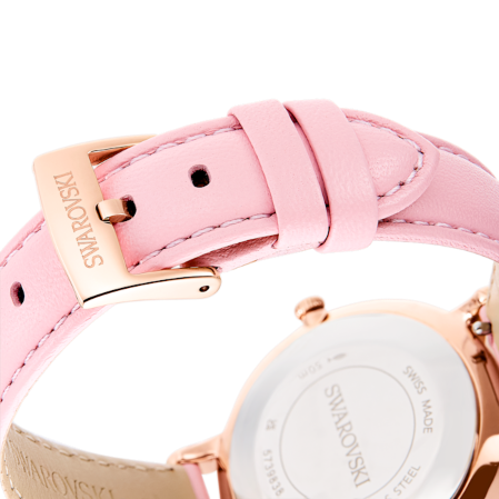 Resim Teddy Saat, İsviçre Üretimi, Deri kayış, Pembe, Pembe altın rengi yüzey