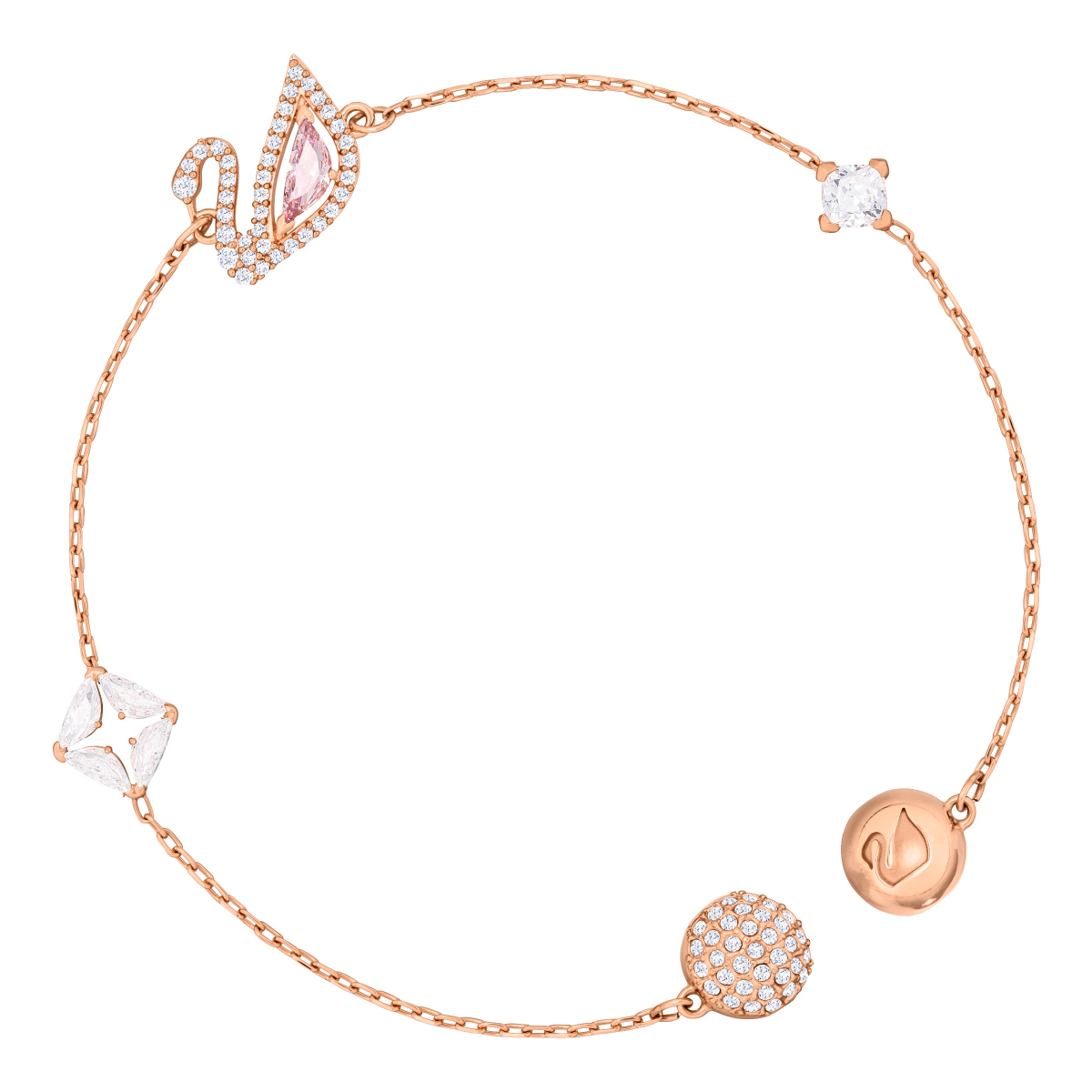 Resim Dazzling Swan Bileklik, Mıknatıslı kapama mekanizması, Kuğu, Pembe, Pembe altın rengi kaplama