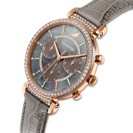 Resim Passage Chrono Saat, İsviçre Üretimi, Deri kayış, Gri, Pembe altın rengi yüzey