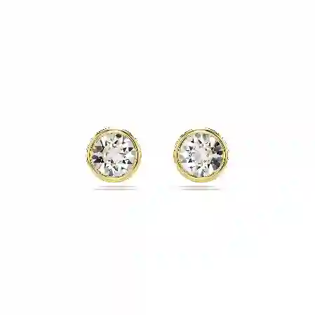 Resim Imber düğme Küpeler, Yuvarlak kesim, Beyaz, Altın rengi kaplama