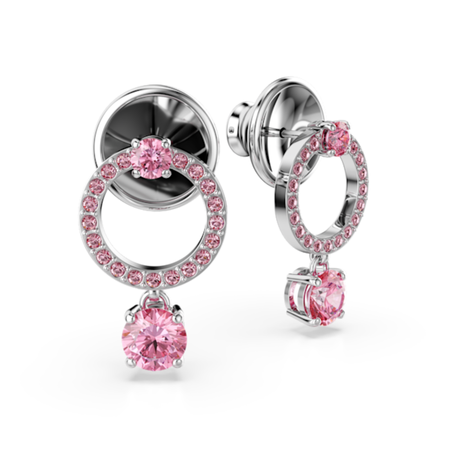 Resim Attract damla küpeler, Yuvarlak kesim, Pembe, Rodyum kaplama