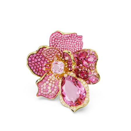 Resim Idyllia Kokteyl Yüzüğü, Pavé, Çiçek, Pembe, Altın rengi kaplama