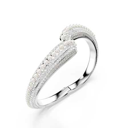 Resim Sublima Kelepçe, Kristal inci, Yuvarlak kesim, Beyaz, Rodyum kaplama