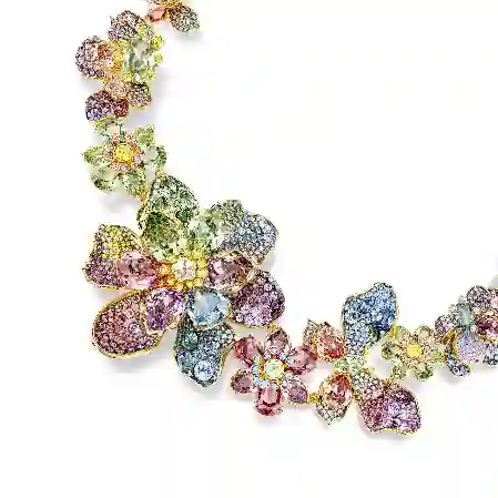 Resim Idyllia Kolye, Karışık kesimler, Pavé, Çiçek, Çok renkli, Altın rengi kaplama