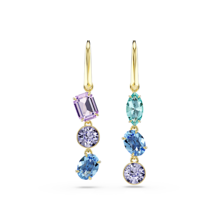 Resim Gema damla küpeler, Asimetrik tasarım, Karışık kesimler, Çok renkli, Altın rengi kaplama