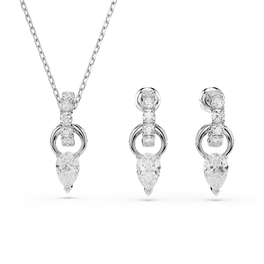 Resim Mesmera Set, Armut kesim, Yuvarlak kesim, Beyaz, Rodyum kaplama