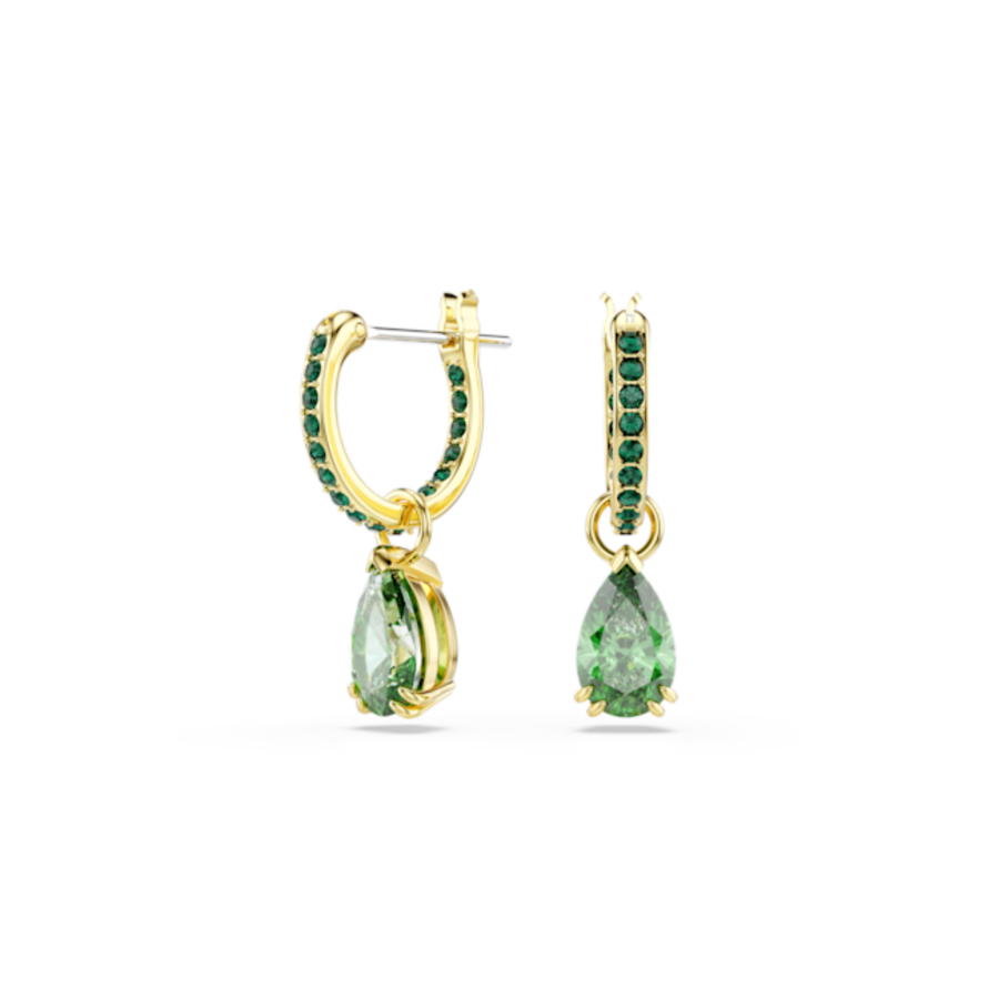 Resim Attract damla küpeler, Armut kesim, Yeşil, Altın rengi kaplama